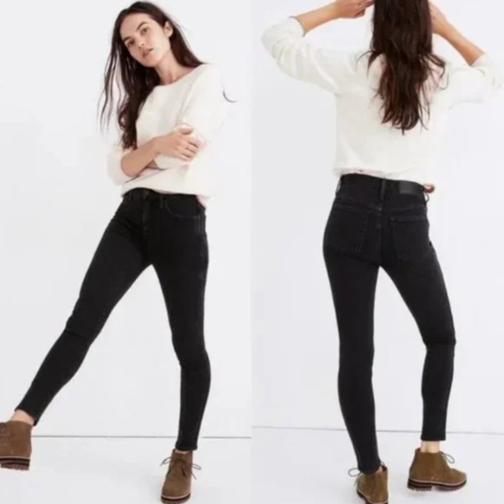 MADEWELL Petite 10" High-Rise Skinny Jeans in Starkey Wash Gray Black {VV54}